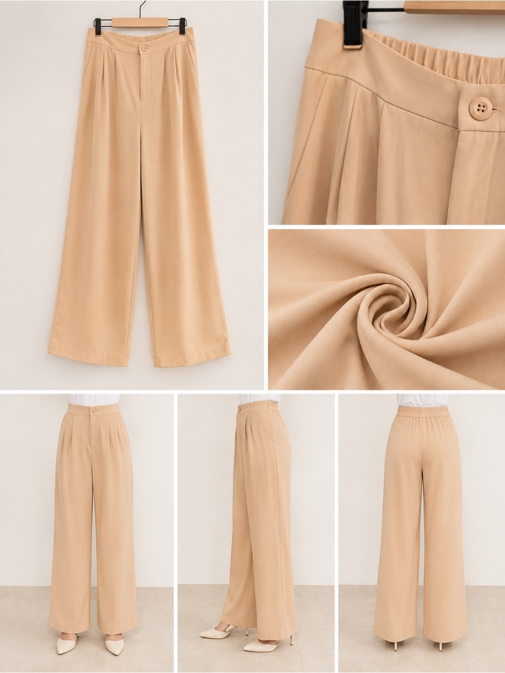 Fashion Nova Wide-Leg High-Rise Pants in Beige